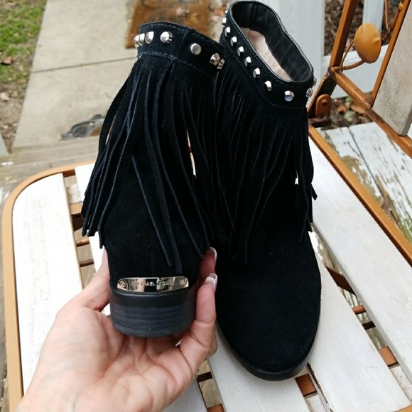 Michael Kors Shoes - MICHAEL KORS BILLY BLACK SUEDE FRINGE BOOTS 6.5
